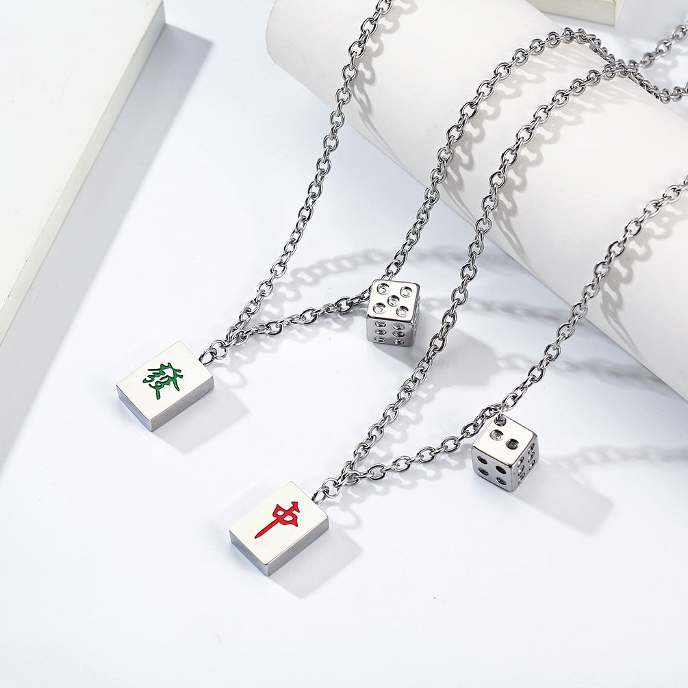 Planderful Unisex Mahjong Dice Necklace Stainless Steel Pendant Durable Everyday Accessory
