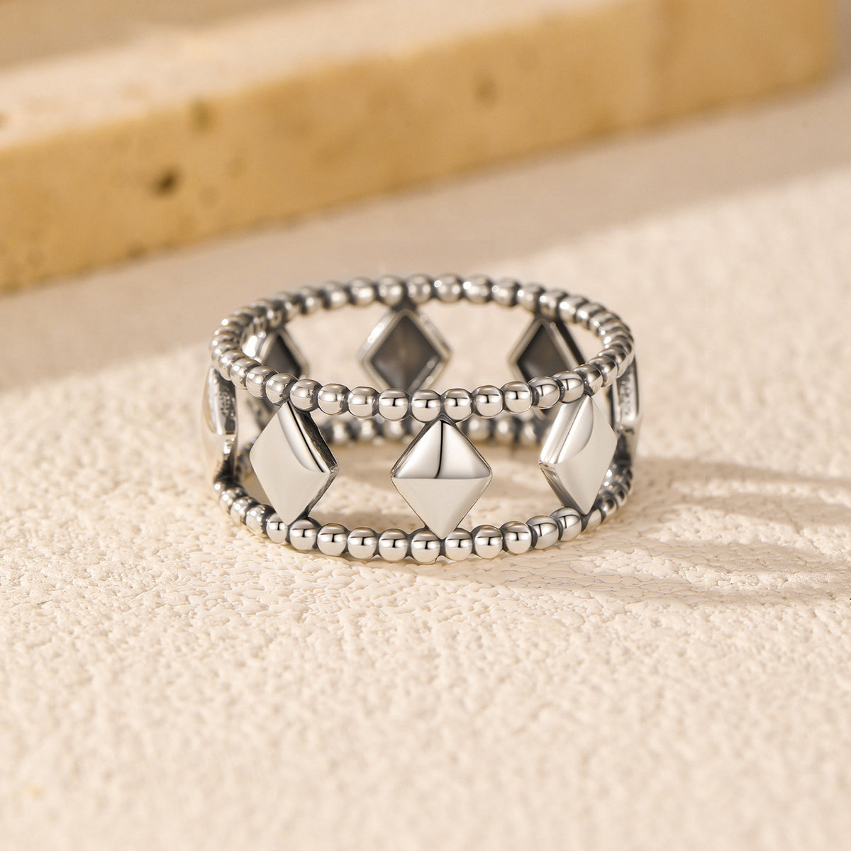 925 Sterling Silver Geometric Diamond-Shaped Ring