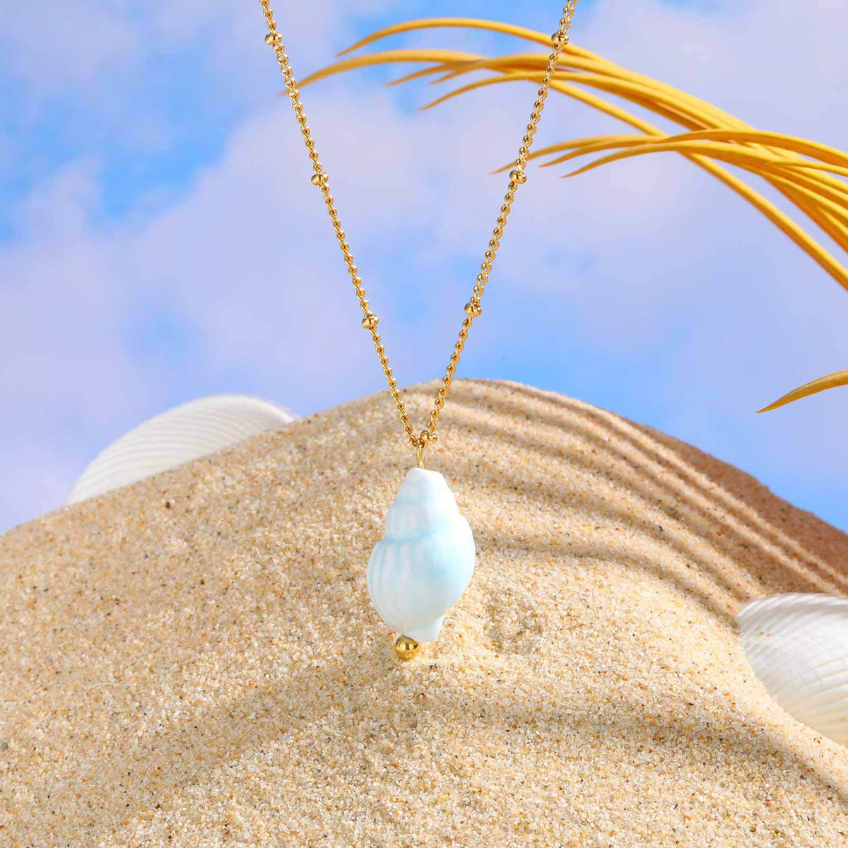 Ocean Wind Stainless Steel Ceramic Conch Bead Chain Necklace Women's Ocean Series Leisure