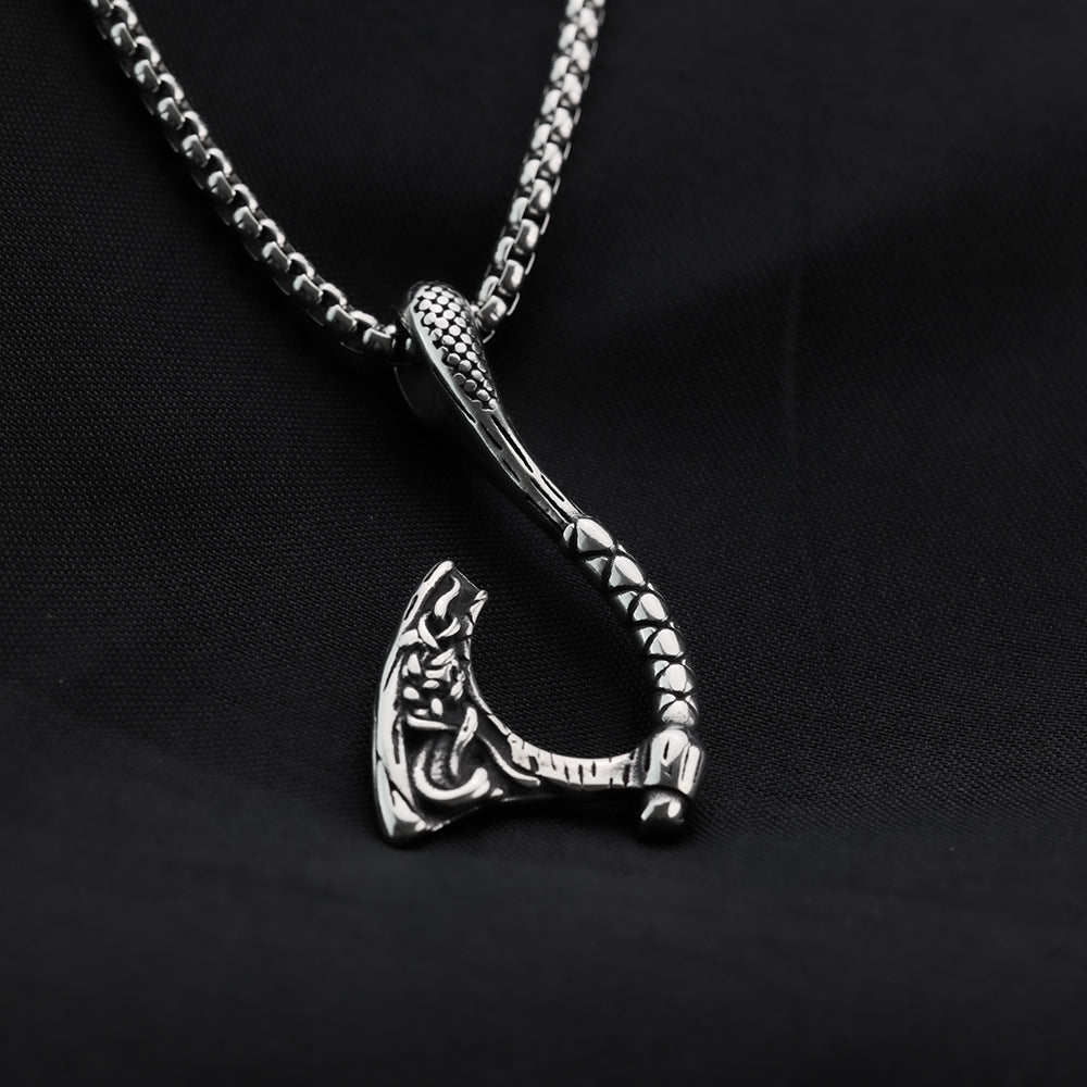 Titanium Steel Pendant Necklace Versatile For Men Norse Viking Axe Retro Hip Hop Style Planderful