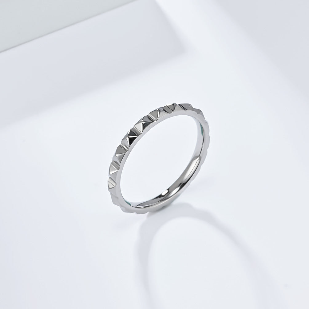 Planderful Titanium Steel Rhombus Ring With Pyramid Lattice Tail For Women Stylish Everyday Genie