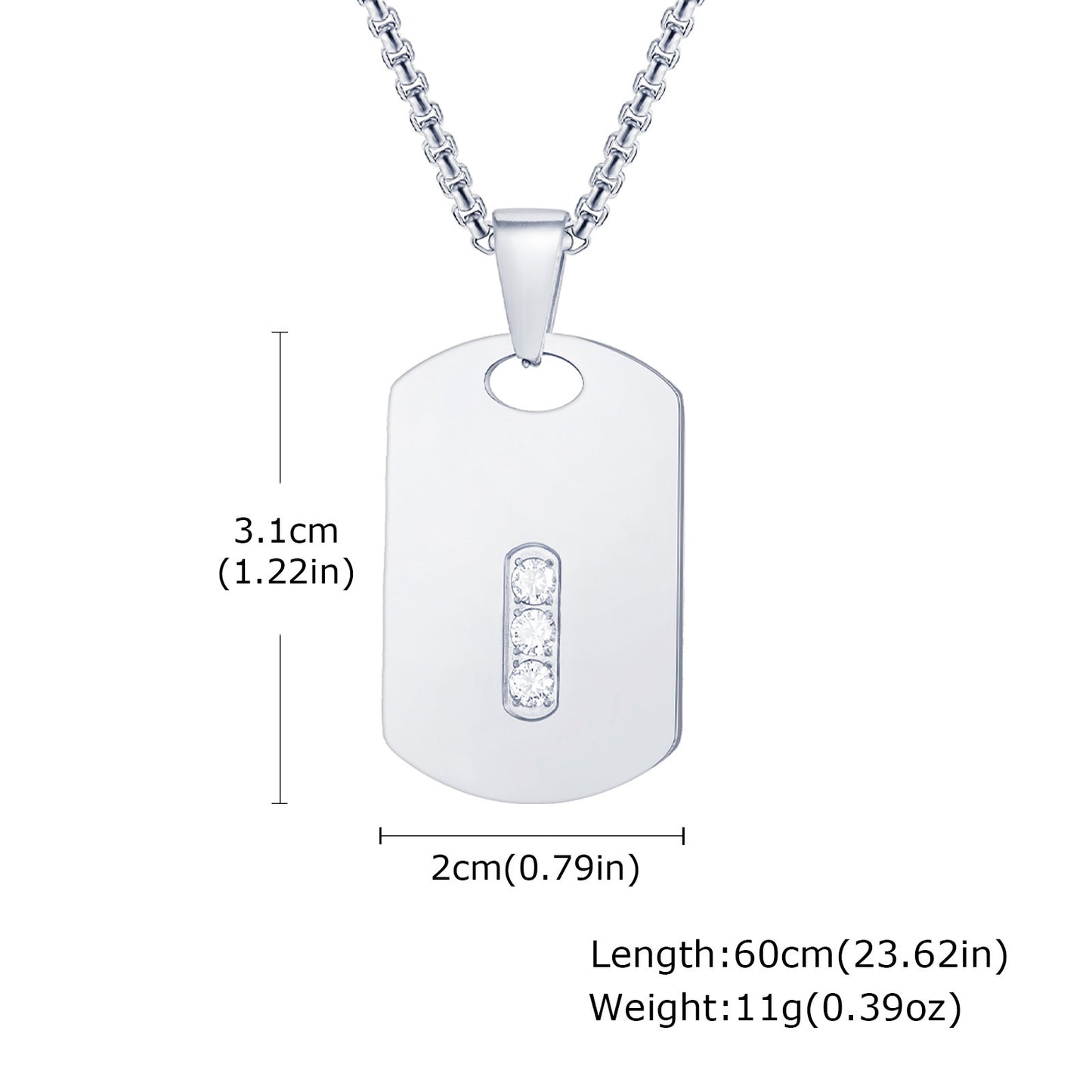 Planderful Mens Stainless Zircon Dog Tag Geometric Necklace