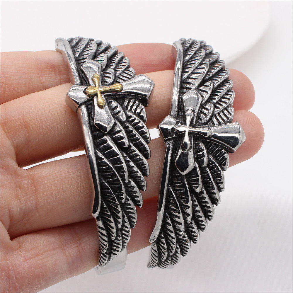 Planderful Everyday Genie Titanium Steel Eagle Cross Bracelet Retro Design For Men Women Unisex Protection