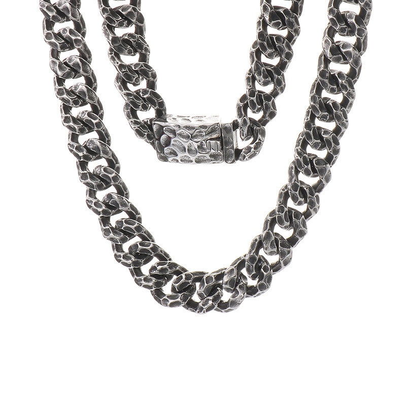 Planderful Hammered Cuban Chain Necklace Stainless Men