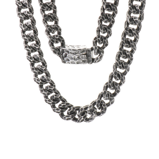 Planderful Hammered Cuban Chain Necklace Stainless Men