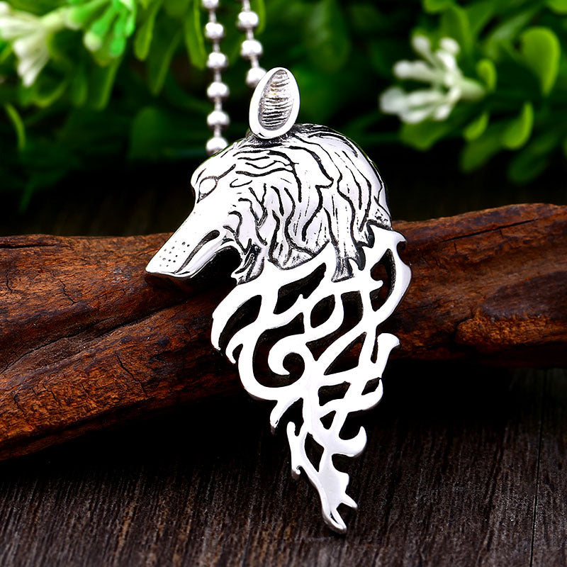 Nordic Viking Wolf Head Pendant in Titanium Steel - Personalized Stainless Steel Accessories for Men