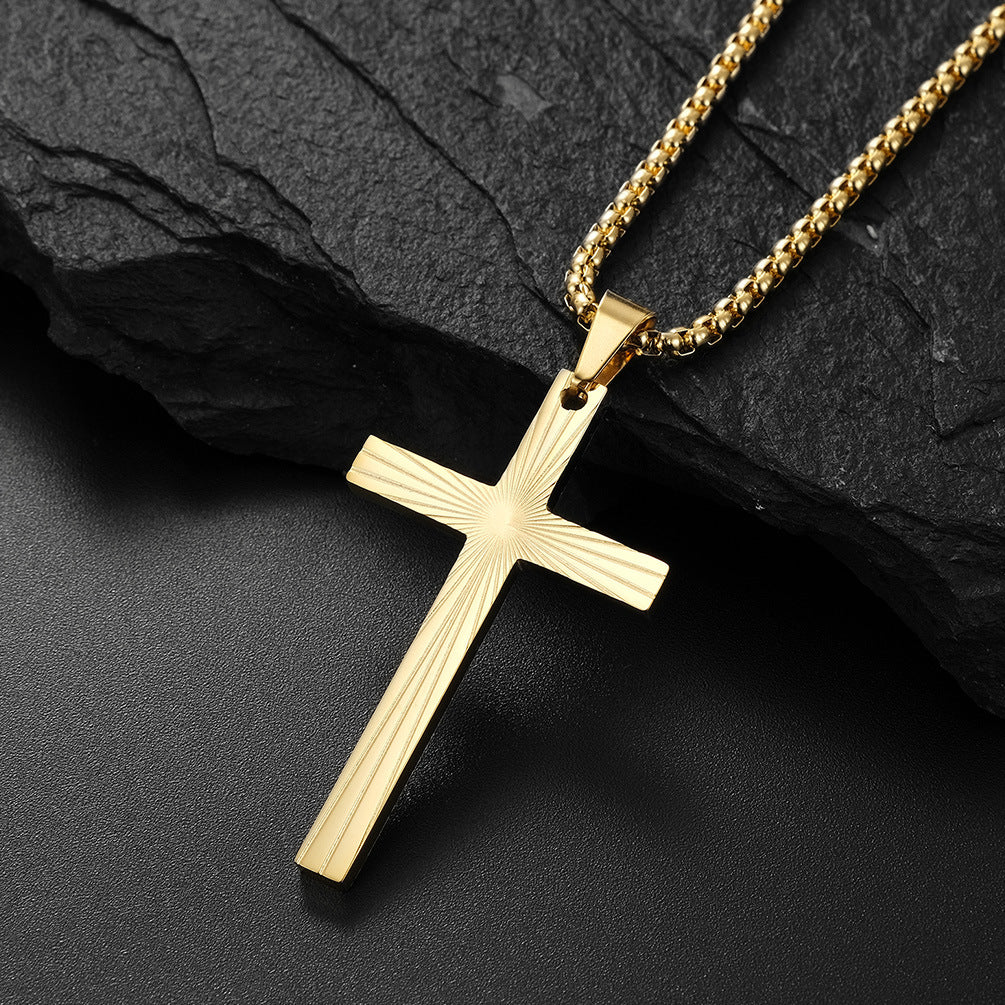 Amazon European And American Style Refraction Light Titanium Steel Cross Necklace Gender Neutral Pendant For Men