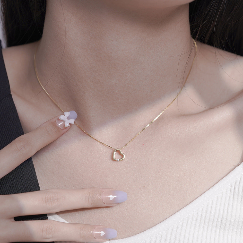 Korean Version of Simple Pendant Hollow Love Necklace S925 Silver