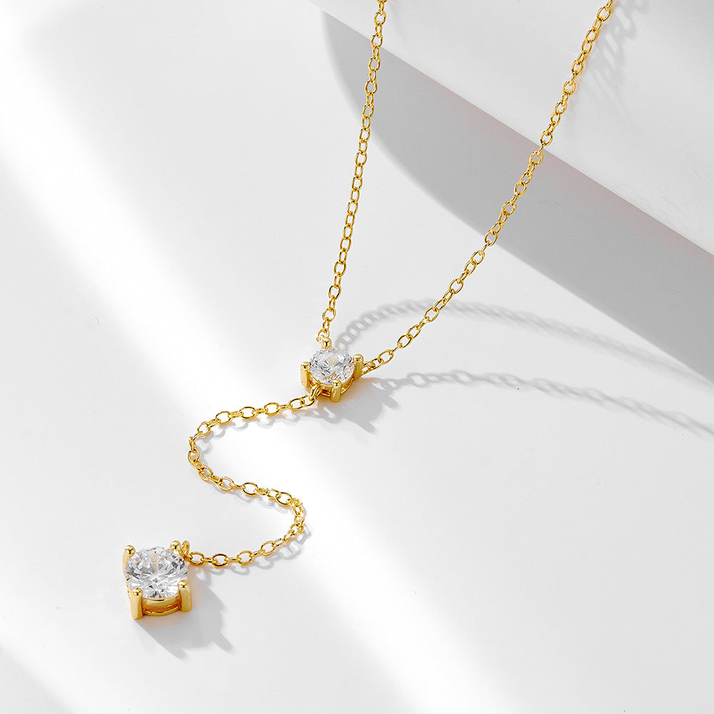 S925 Sterling Silver Y-Shaped Fringed Collarbone Necklace 'S Zircon Wear Sweater Chain