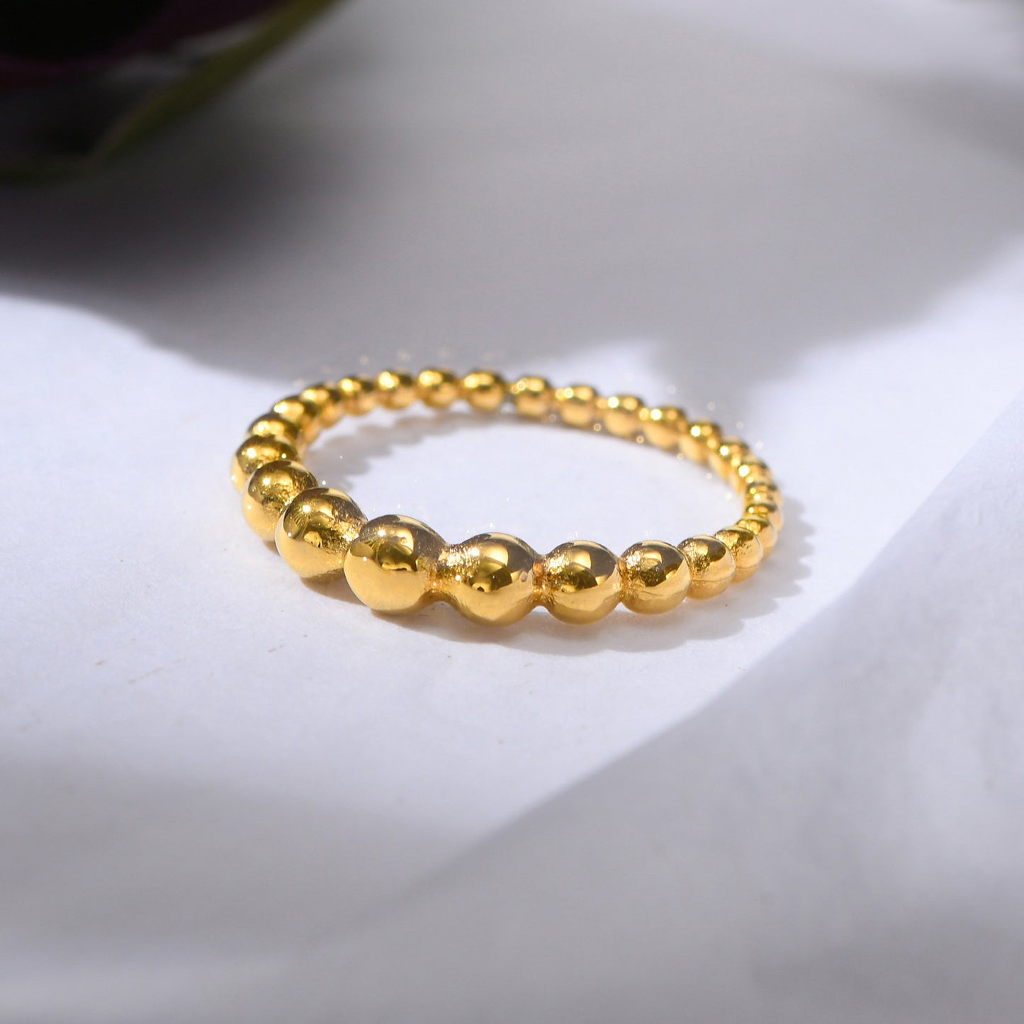 Rings Stainless Steel Round Beads Ring Gold Ladies Jewelry