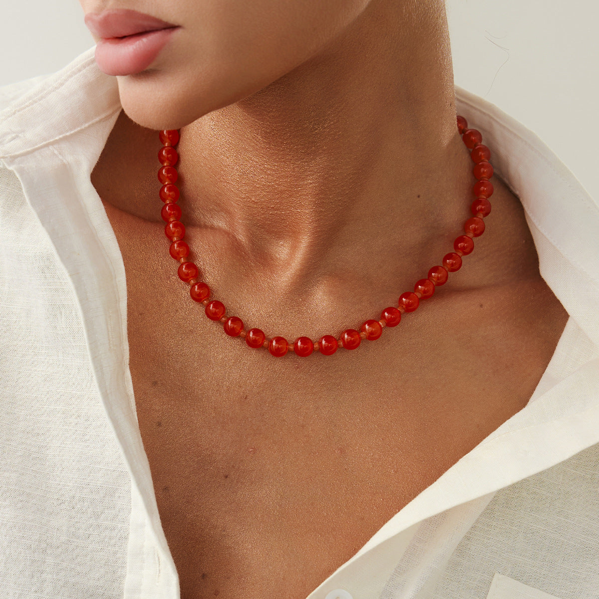 Ethnic Color Bead Collarbone Necklace
