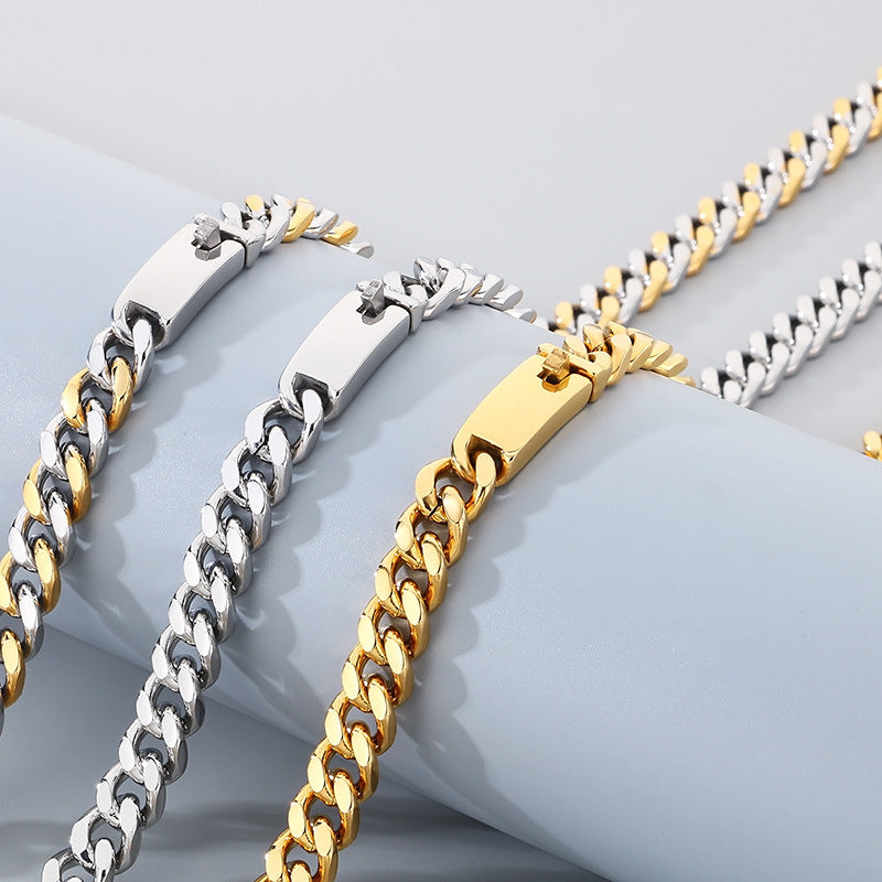 European American Jewelry Cuban Necklace Bracelet Titanium