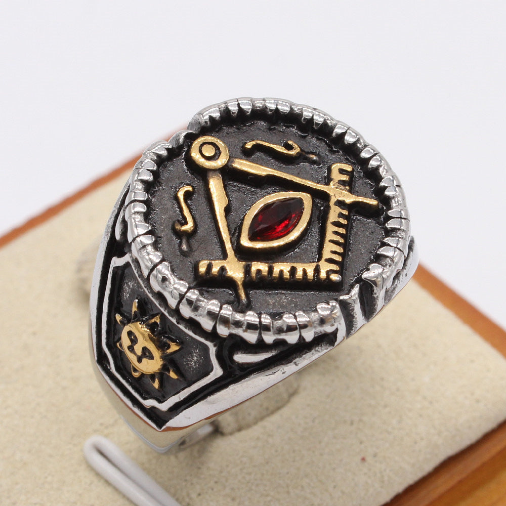 Planderful Freemasonry Ring Titanium Steel For Men And Unisex Retro European American Style Symbolic Protection