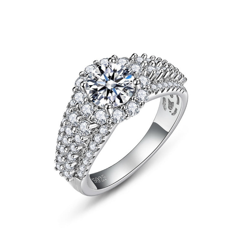 S925 Sterling Silver Moissanite Round Ring