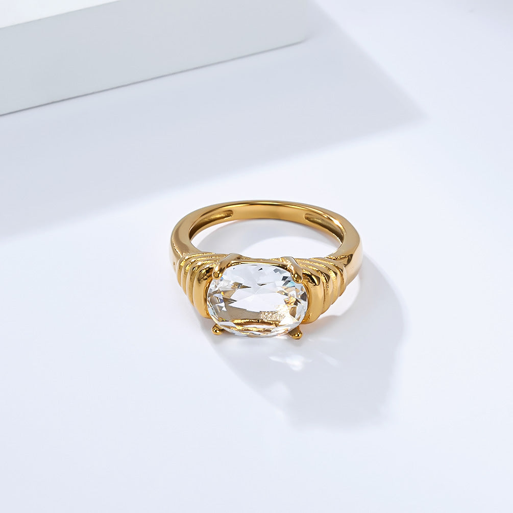 Planderful Zircon Ring Titanium Steel Gold Plated Fashion