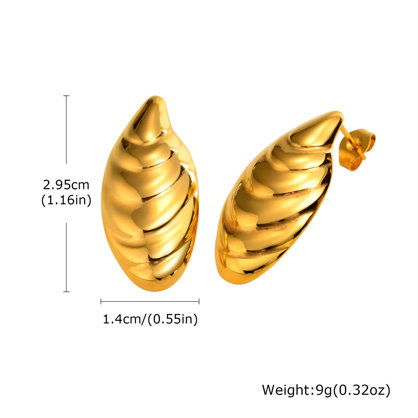 Jewelry Stainless Steel Arc Geometric 18K Gold Stud Earrings Ladies