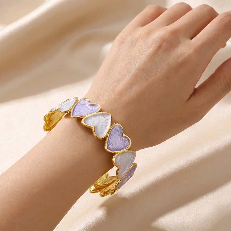 Spring & Summer Color Pearlescent Gradual Change Dripping Oil Love Open Bracelet