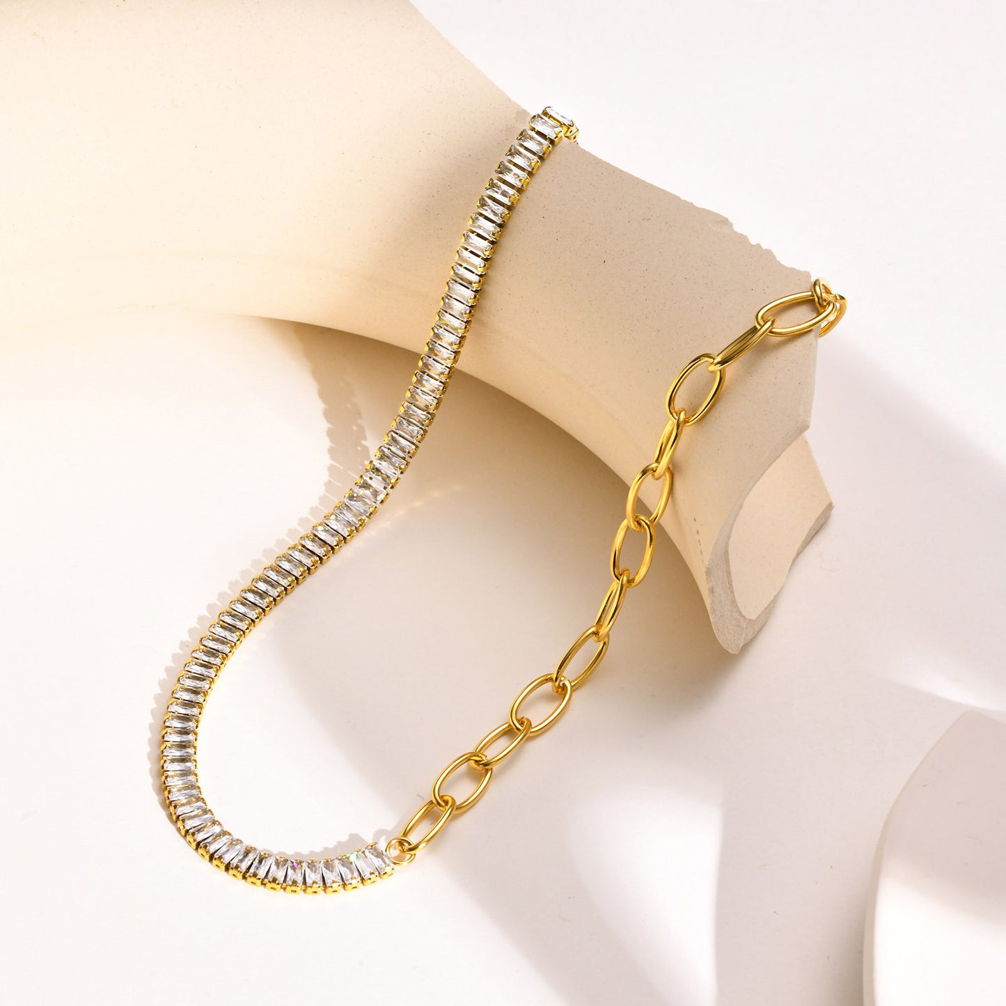 Splicing Necklace OT Buckle Stainless Steel 18K Gold Zircon Chain