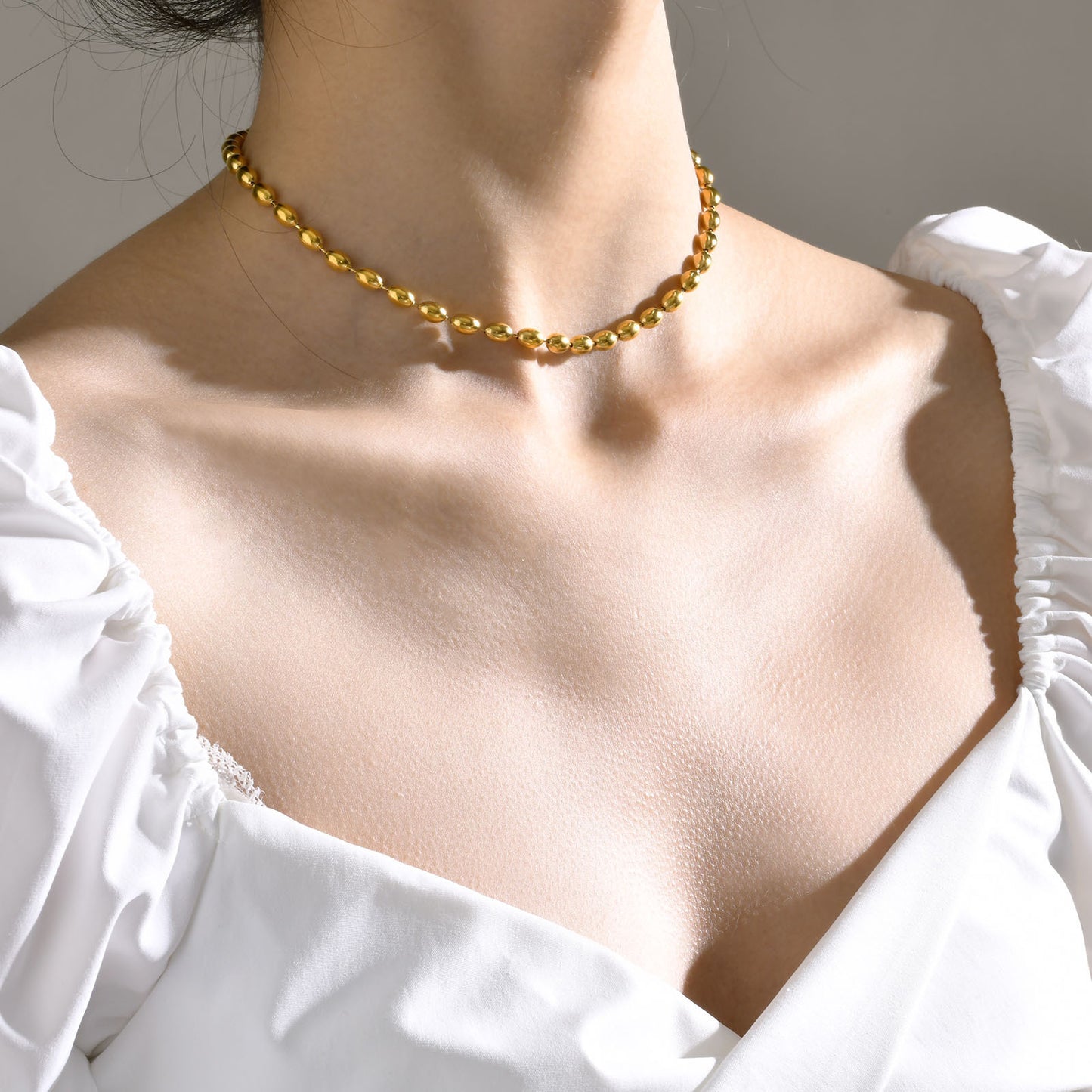 Stainless Steel Bead Necklace Ladies Rugby Gold Accessories