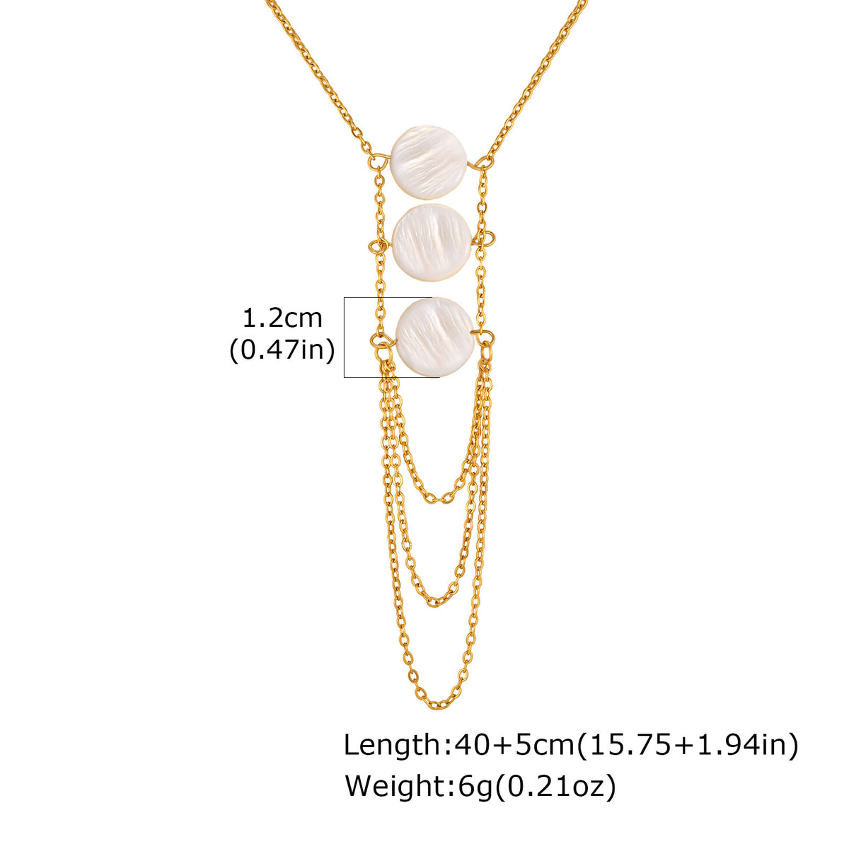 Stainless Steel Layered Geometric Flat Cross Chain Round Shell Piece Y-Shaped Necklace