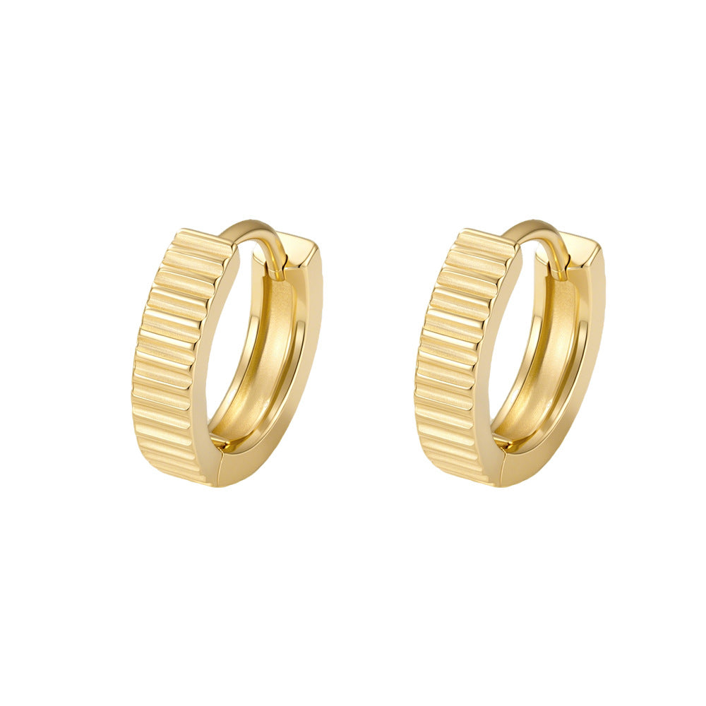 S925 Sterling Silver Earrings Minimalist Smooth Striped Ear Buckles Tremella