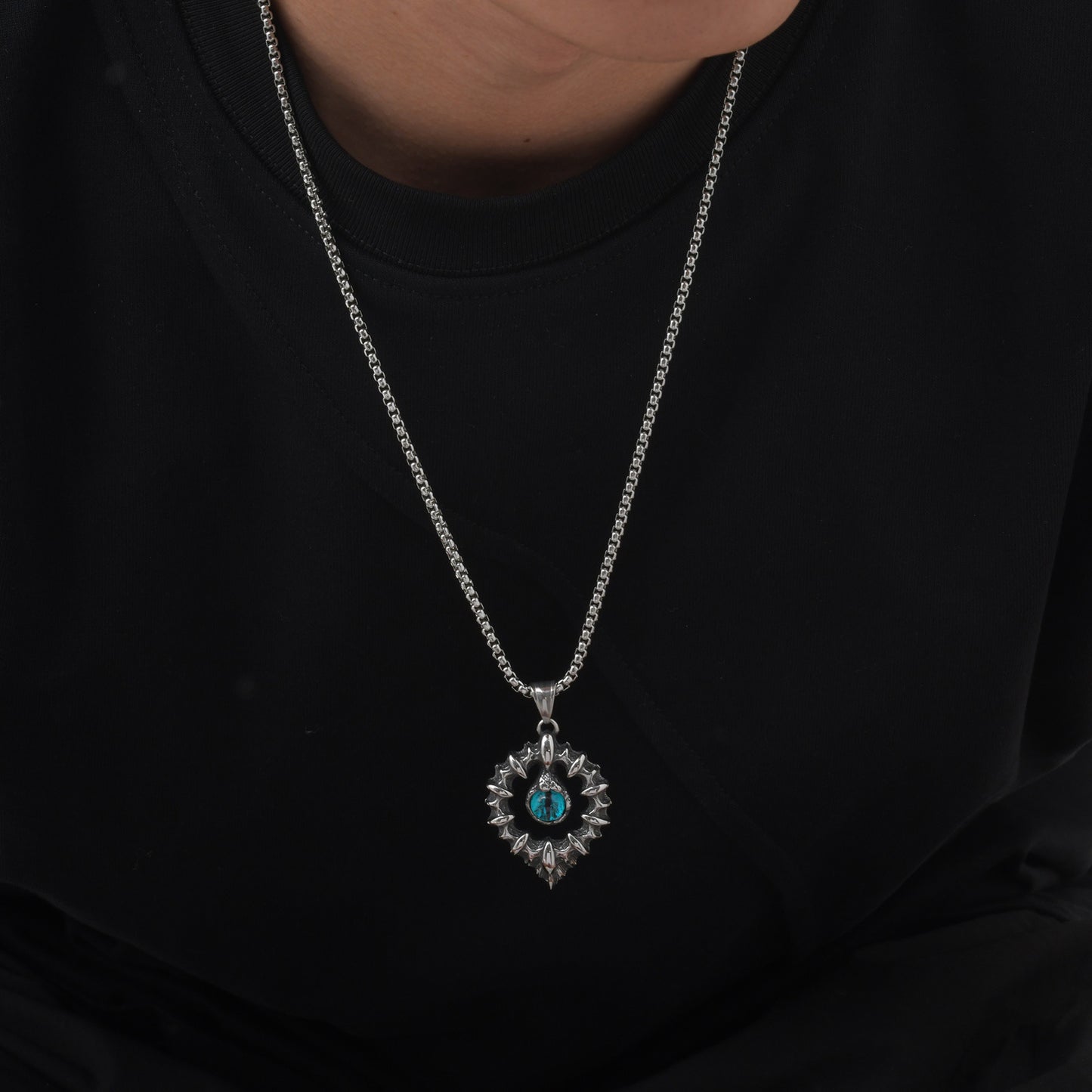 Men's – Stainless Steel Devil's Eye Pendant Necklace – Titanium Steel