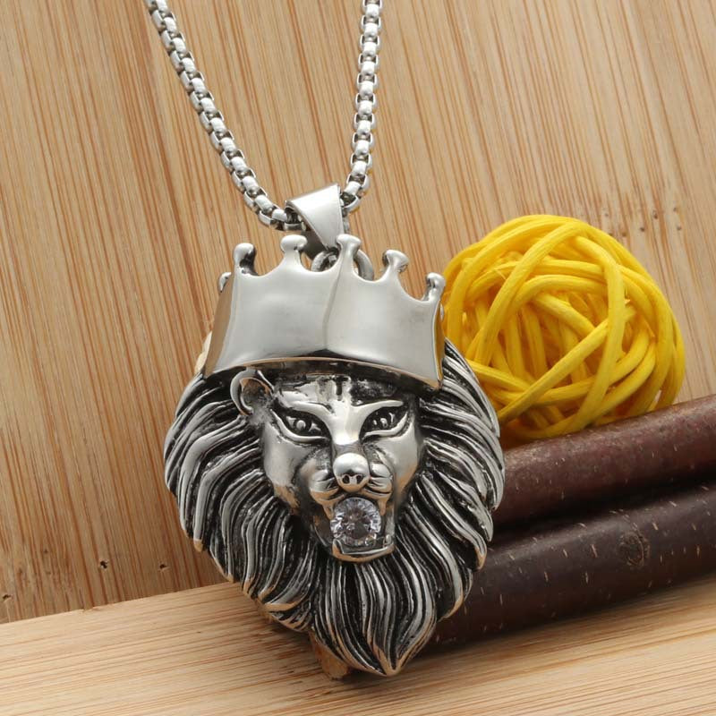 Customizable Titanium Steel Lion King Pendant - Retro Punk Animal Necklace for Men