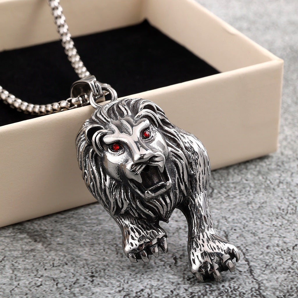 Vintage Lion Stainless Steel Pendant Necklace