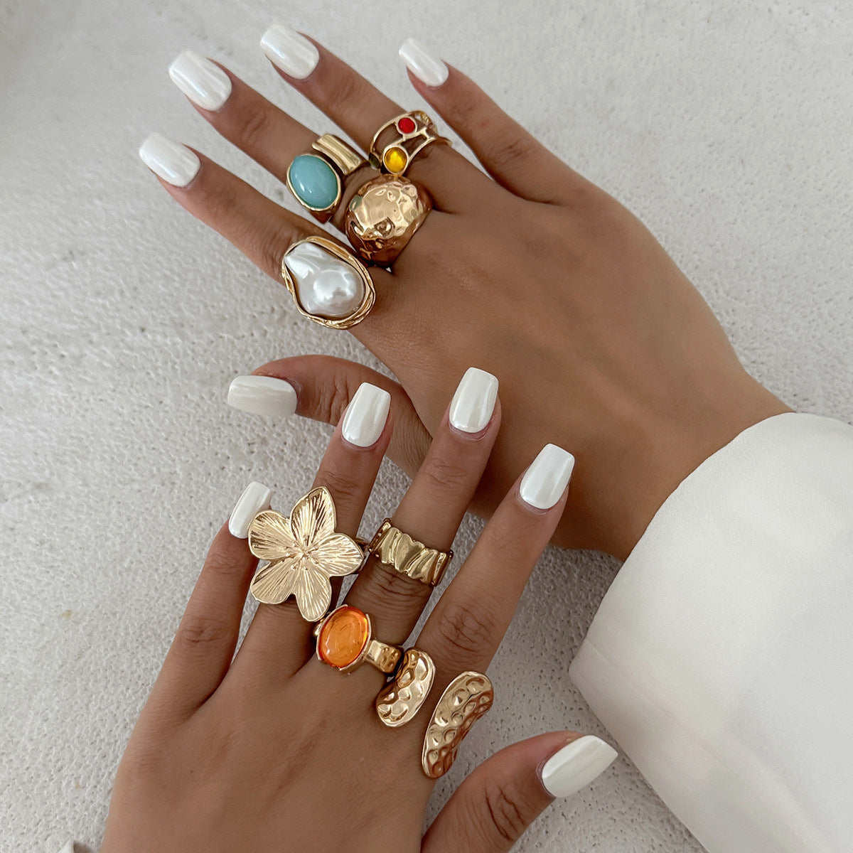 Planderful Vienna Verve Zircon Baroque Imitation Pearl Ring Set Statement Jewelry For Women