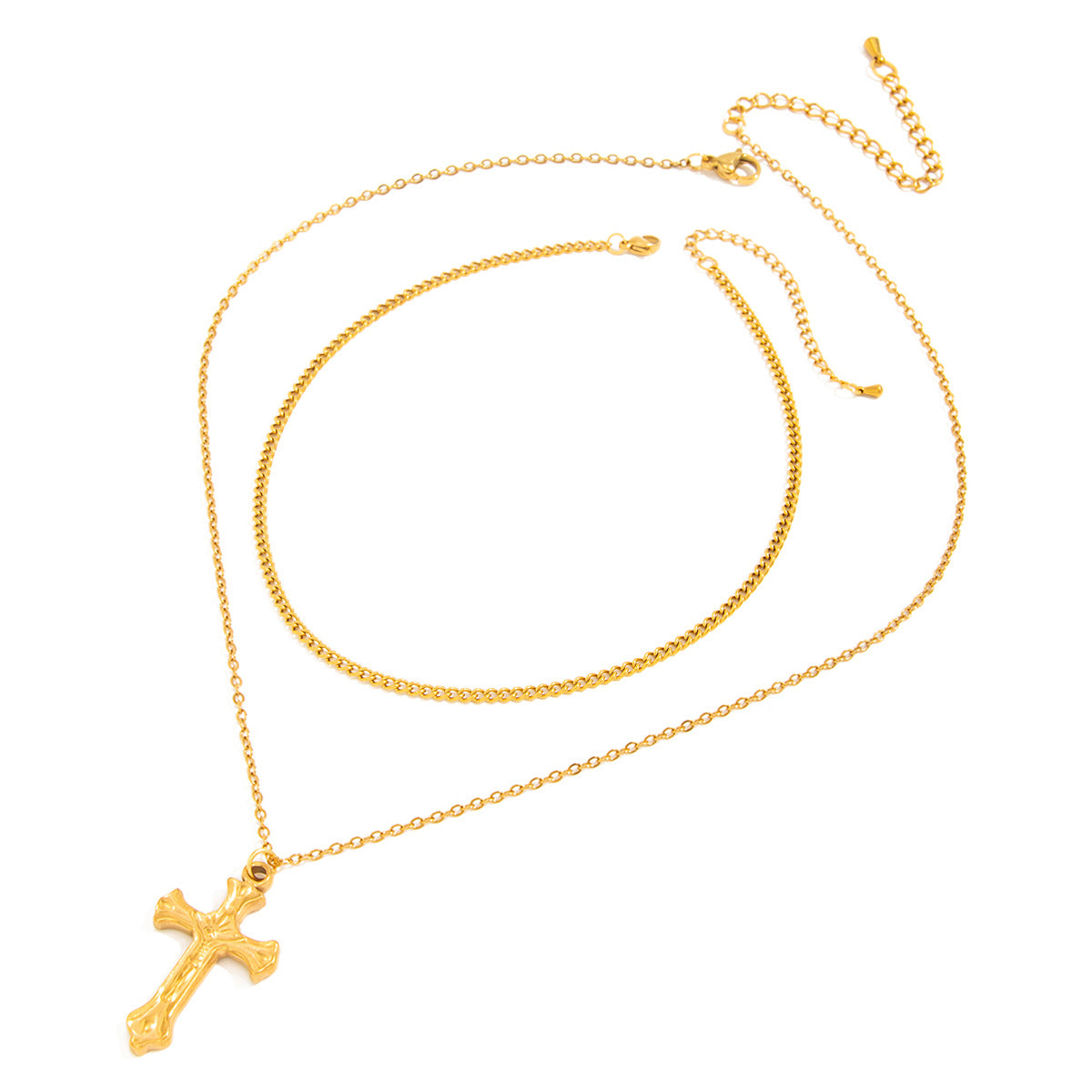 Vintage Cross & Crystal-Style Layered Necklace