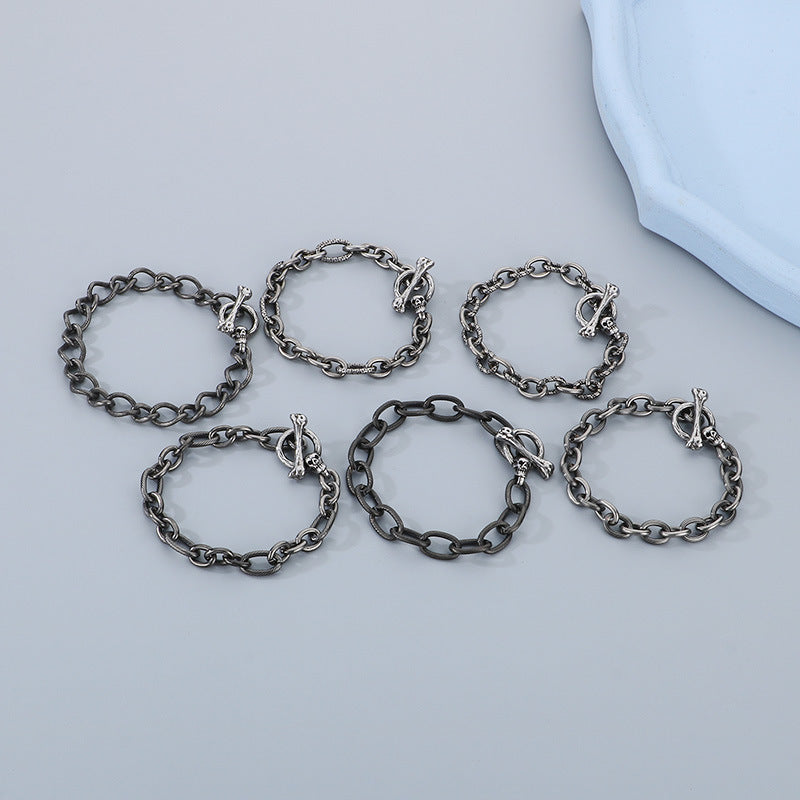 Punk Dark Wind Titanium Steel Bone Ot Buckle Bracelet – & Antique Unisex