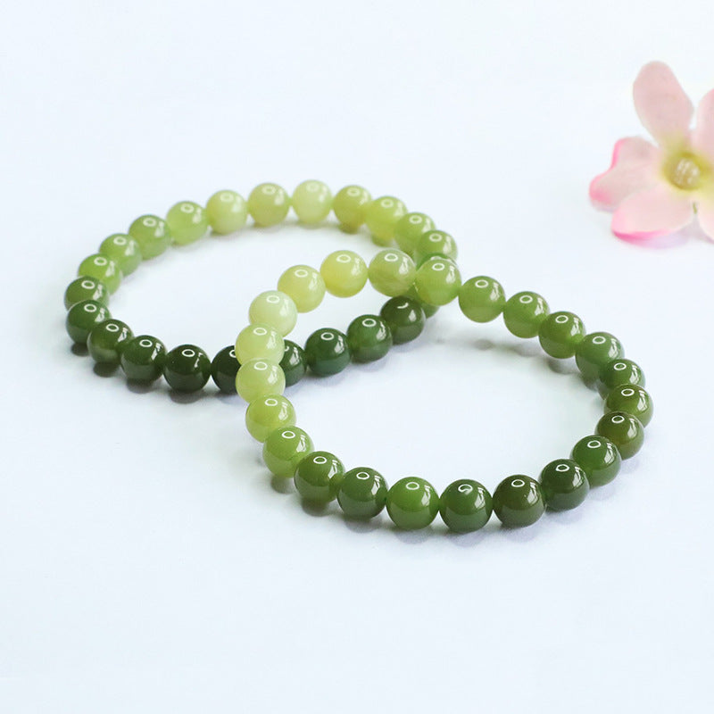 Gradient Hetian Jade Round Bead Bracelet