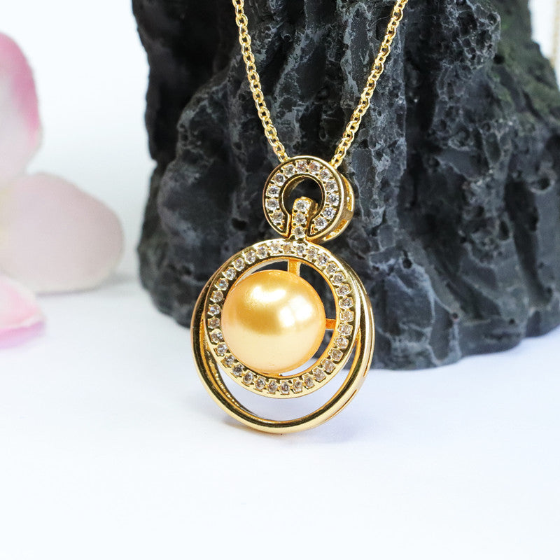 Champagne Shell Pearl Openwork Pendant — No Chain
