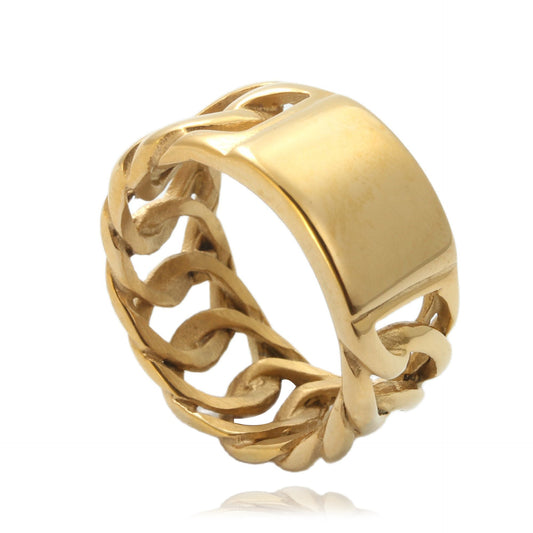 Retro Punk Titanium Steel Hollow Chain Ring for Men - Trendy Stainless Steel Jewelry
