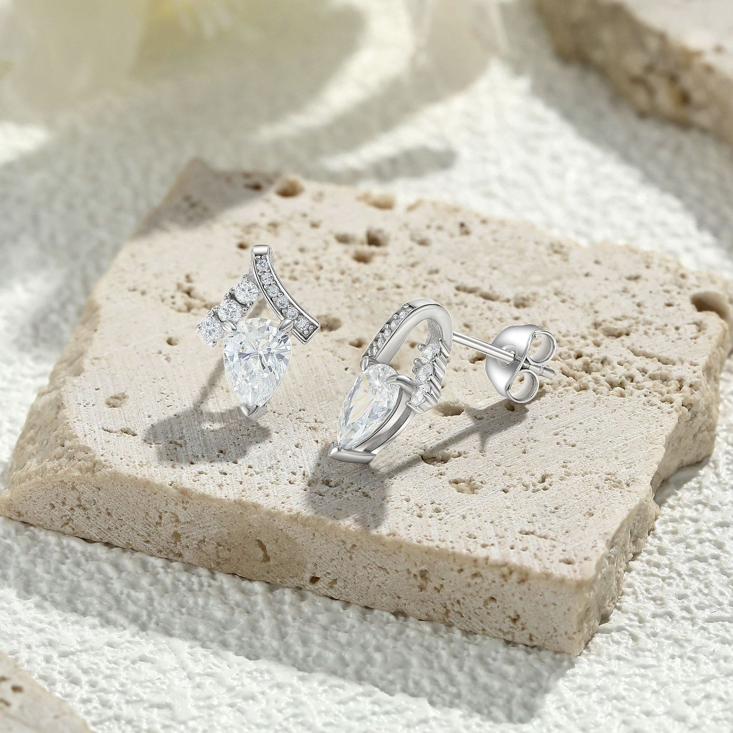 Planderful Sterling Silver Water Drop Zircon Stud Earrings For Women Light Luxury Geometric Versatile Jewelry