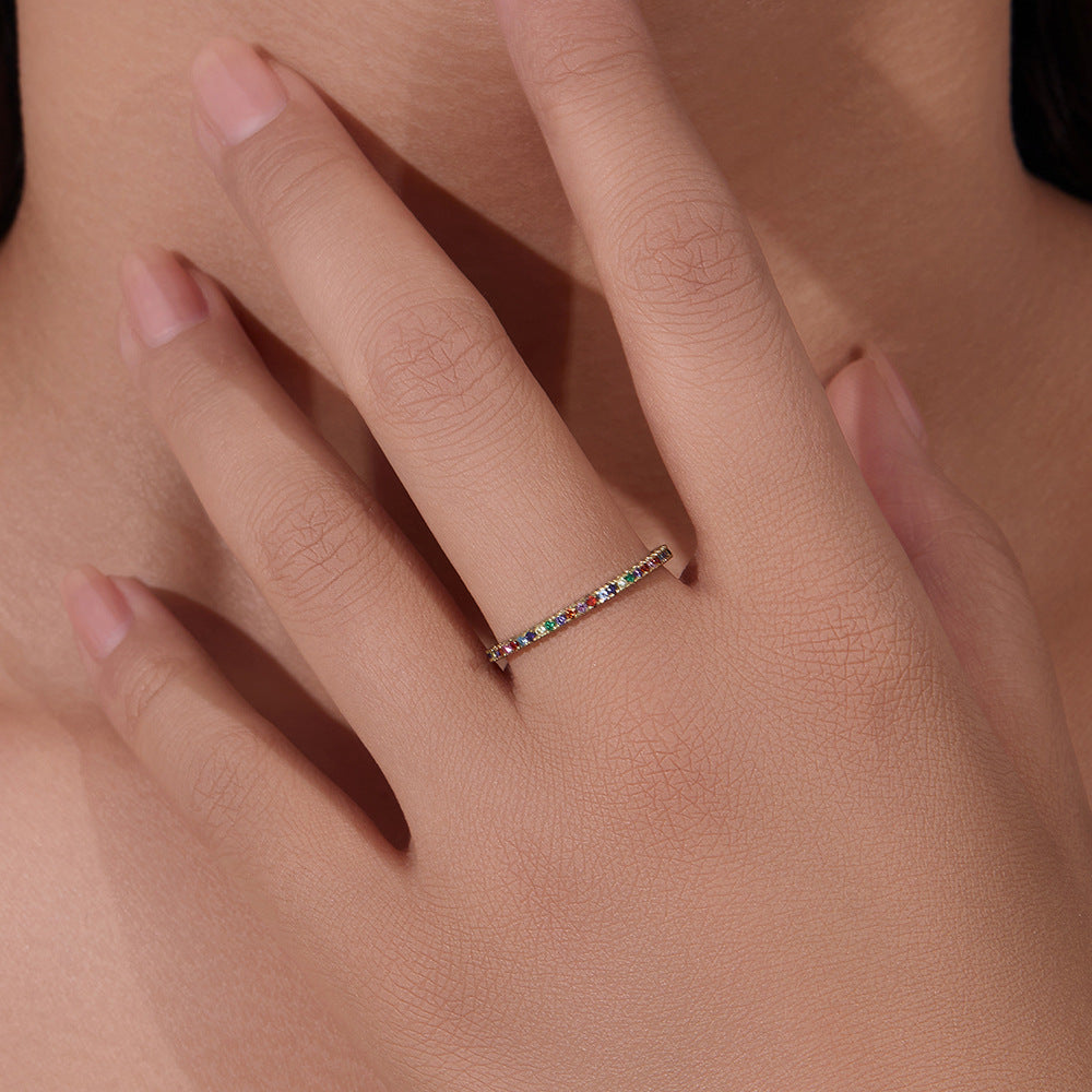 S925 Sterling Silver Colored Zircon Micro-Inlaid Zircon Ring