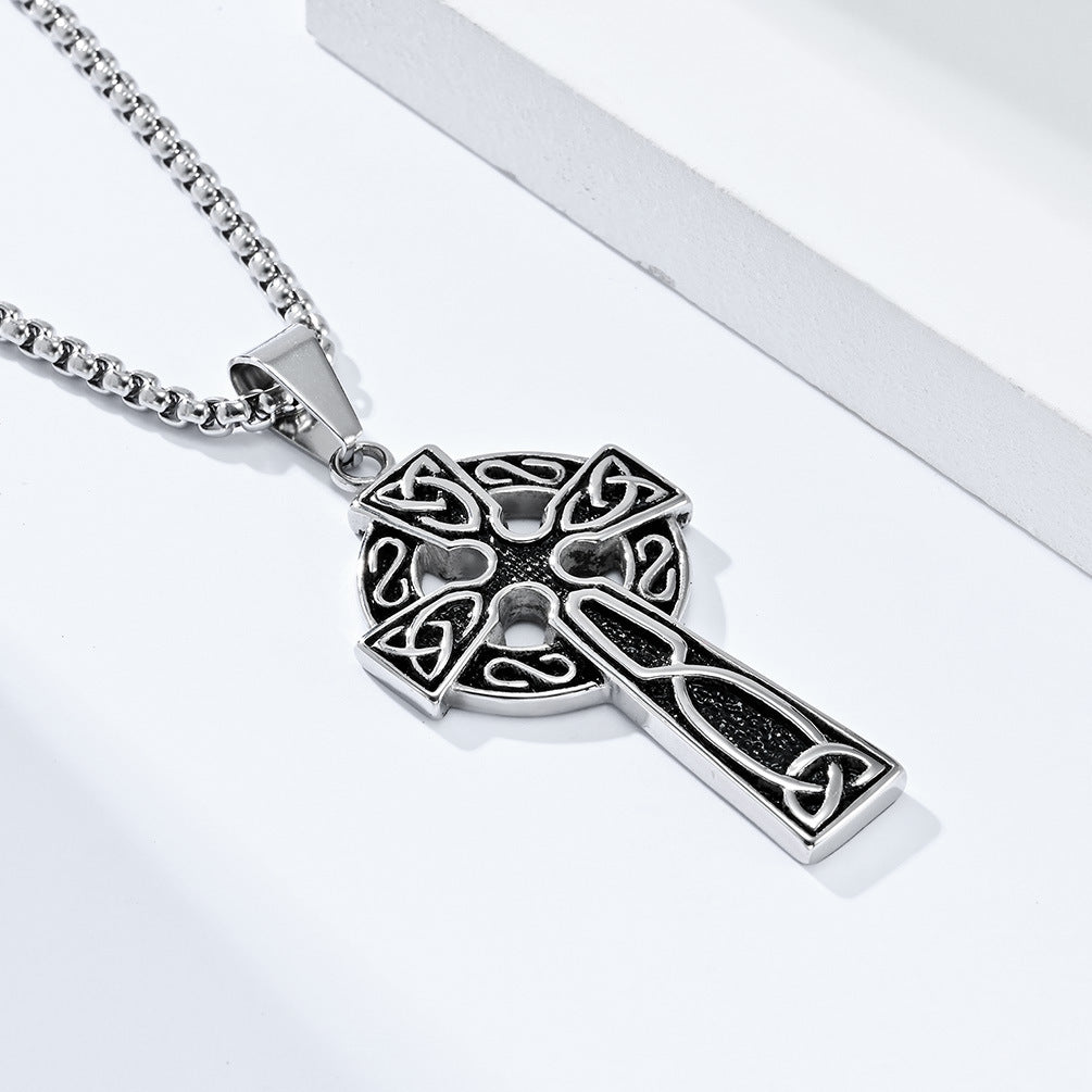 Planderful Titanium Steel Necklace Nordic Viking Celtic Knot Cross For Men Durable Retro European American Style