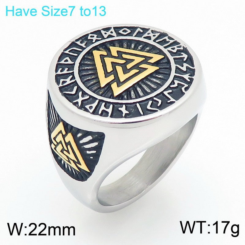 Nordic Pop Celtic Knot Ring, Vintage Viking Smear Oil Compass Rune Stainless Steel