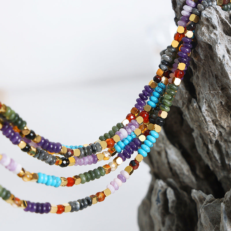 Luxurious Handcrafted Abacus Beaded Necklace with Natural Stones