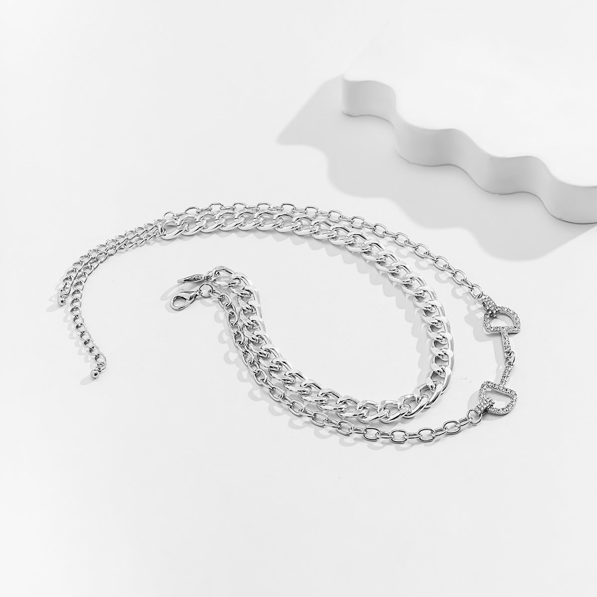 Planderful Vienna Verve D Shaped Zircon Necklace For Urban Streetwear Fans Bold Double Layer Hip Hop Chain