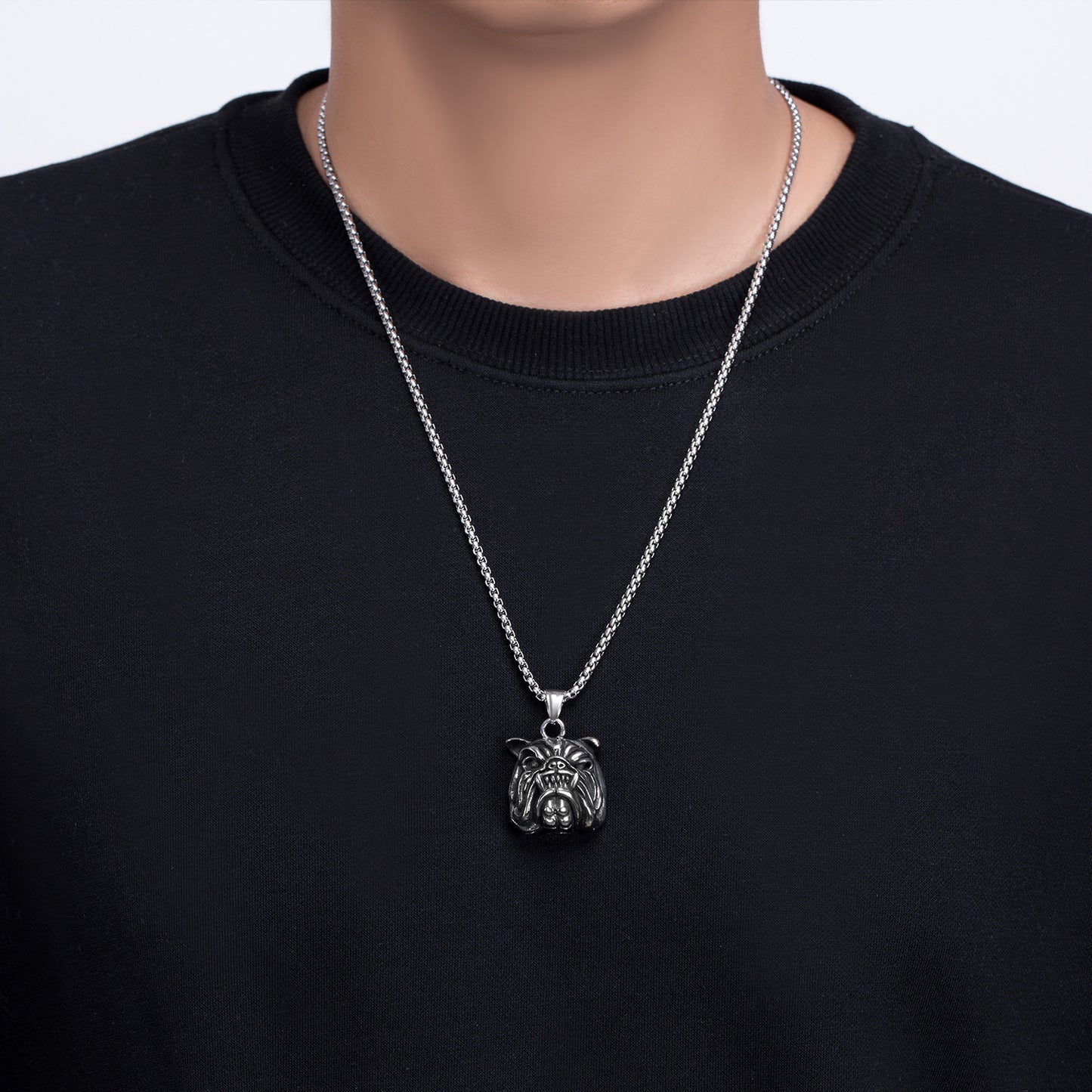 Steel Necklace – Elegant Bulldog Pendant For Men Everyday Wear From Planderful Everyday Genie Collection
