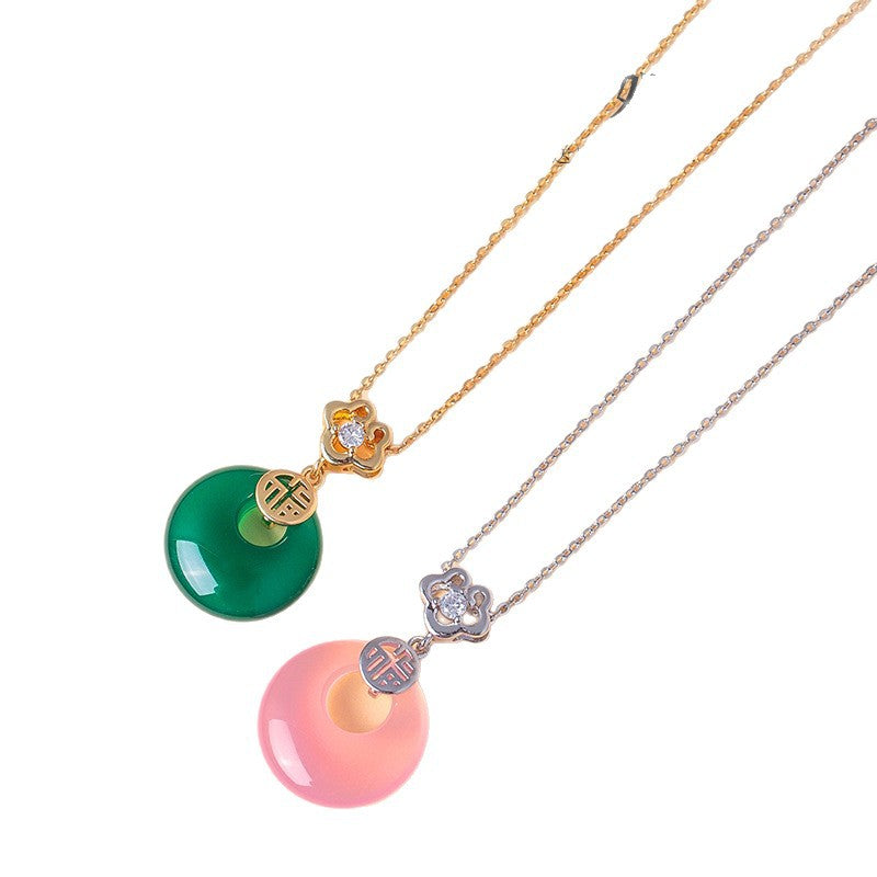 Chalcedony Agate Peace Buckle Pendant Necklace