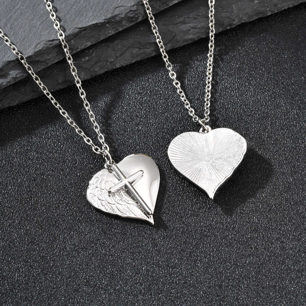 Cross Heart Textured Stainless Steel Pendant Unisex