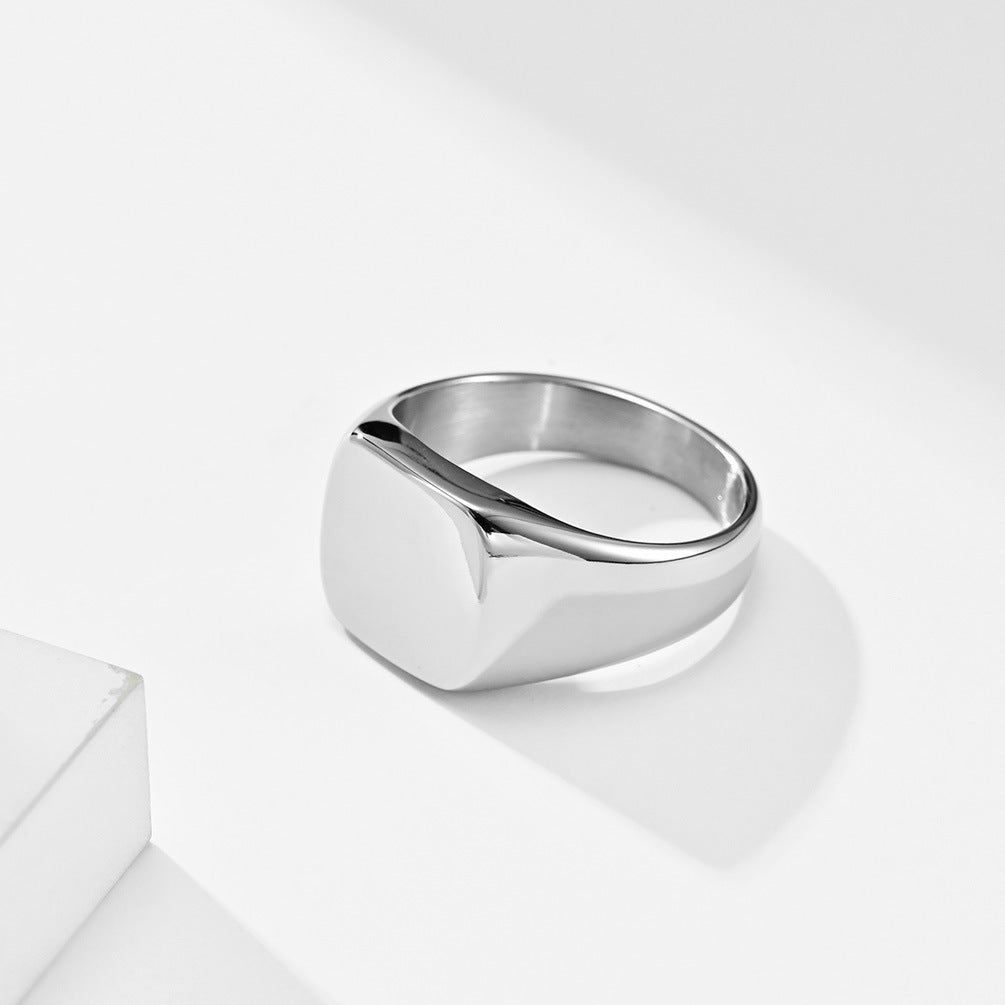 Planderful Stainless Steel Signet Ring For Men Glossy Square Geometric Design Durable Everyday Jewelry