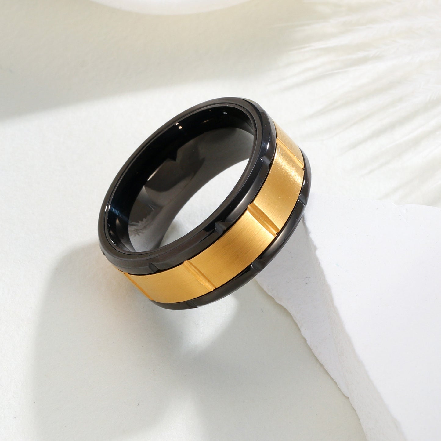 Planderful Premium 8mm Rotating Ring Two Tone Splicing Stainless Steel For Men Unisex Statement Jewelry