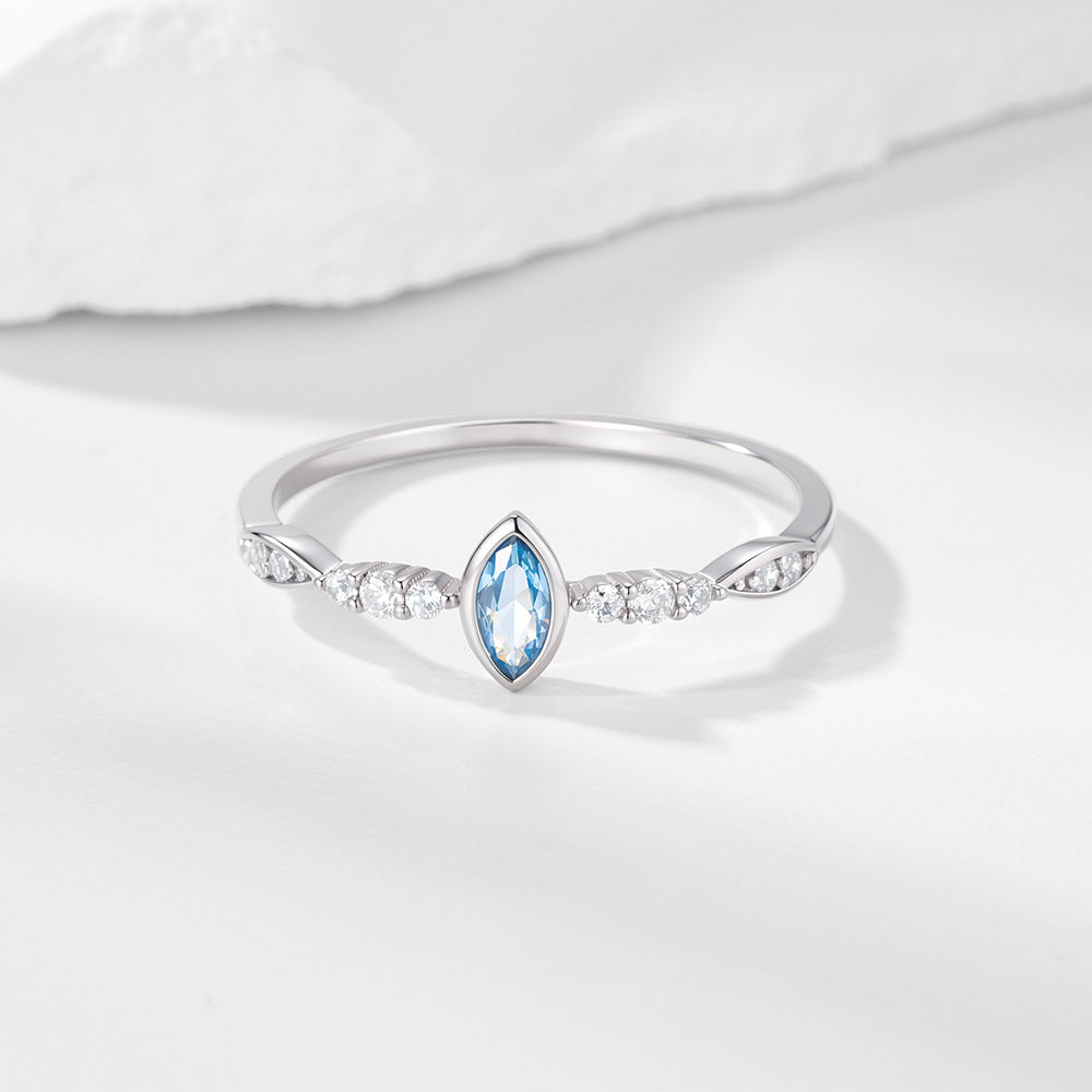 S925 Sterling Silver Exquisite Sea Blue Horse Eye Zircon Ring