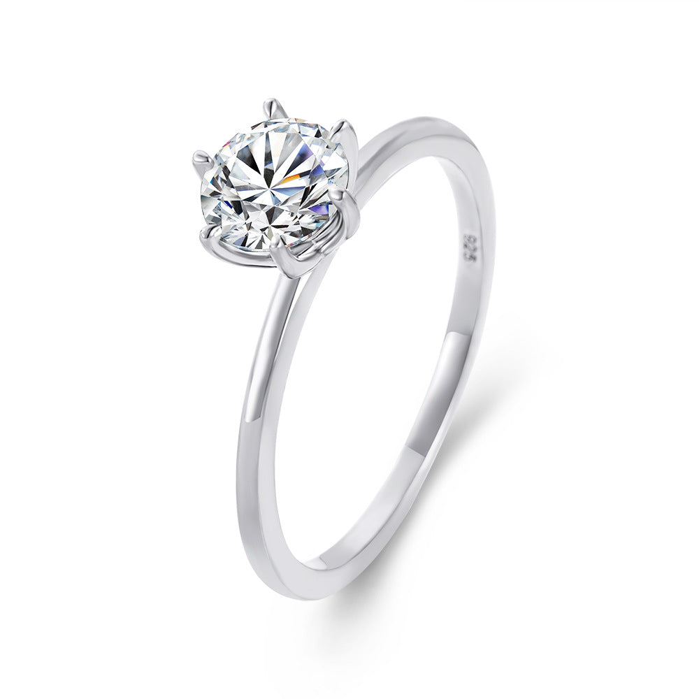 S925 Sterling Silver Mozzarella Diamond 1 Carat Ring Women's Classic Engagement Jewelry