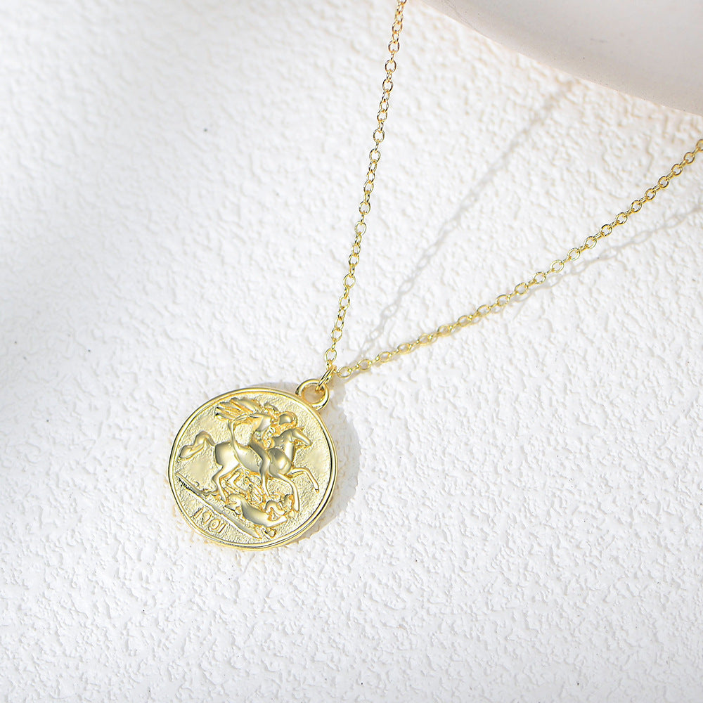 Planderful S925 Sterling Silver Queen Coin Necklace Portrait Embossed Gift For Women Hipster Retro Collarbone Chain