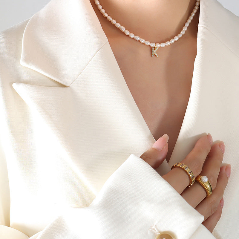 Exquisite Titan Gold-Plated Necklace with Full-Zircon Pendant