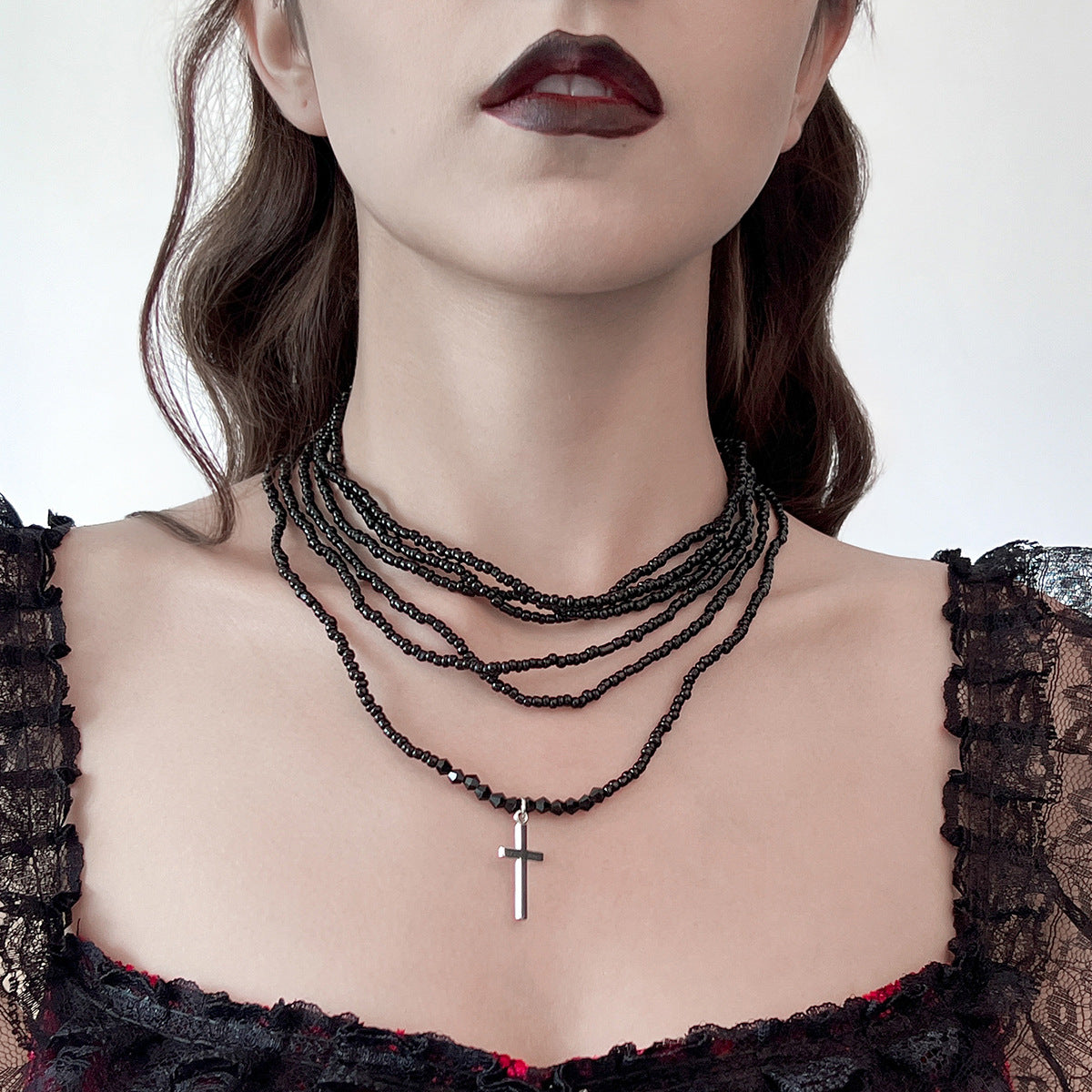 Gothic Beaded Necklace For Alternative Style Fans Planderful Vienna Verve Multi Layered Cross Statement
